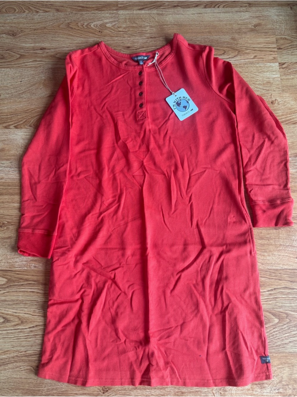 Toad & Co orange  Long Sleeve Henley Dress NWT size large